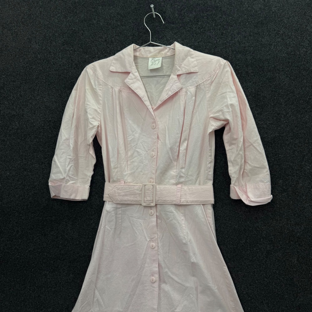Vintage Byer Too! Pink Button Front Belted Shirtdress 70s 80s Made in USA Size 5